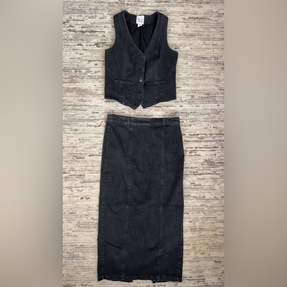 Elegant Black Denim Skirt Set